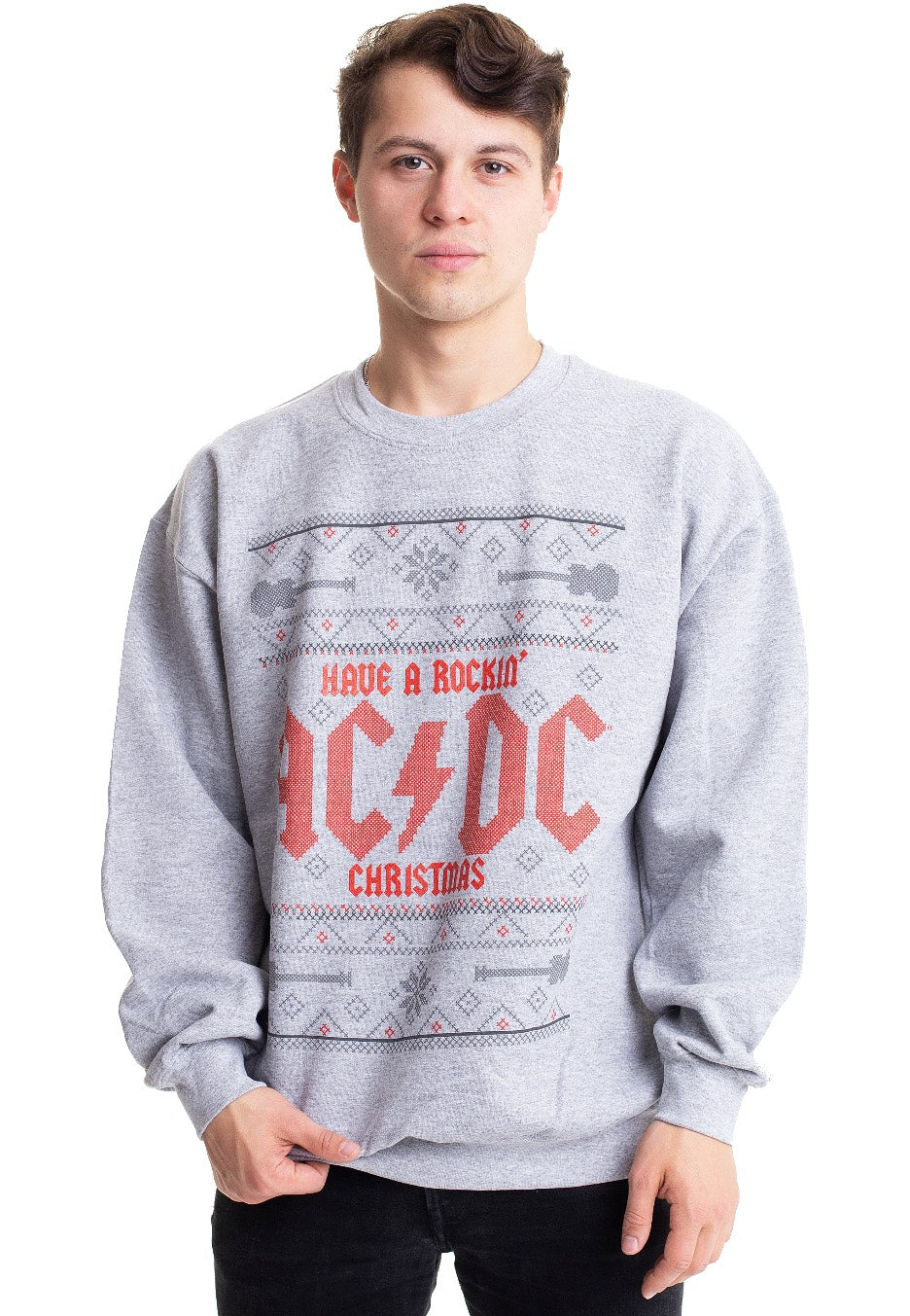 AC/DC - Have a Rockin Christmas Grey - Sweater | Men-Image