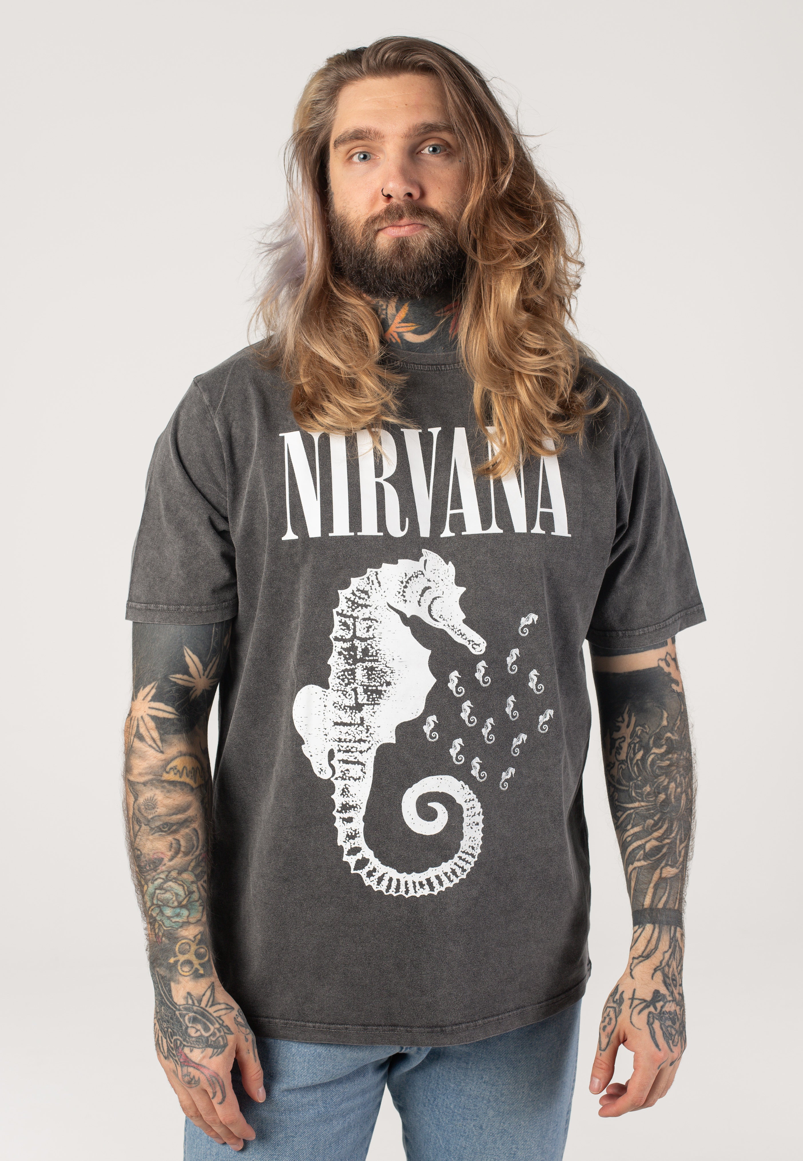 Nirvana - Seahorse Mono Logo Washed - T-Shirt | Men-Image